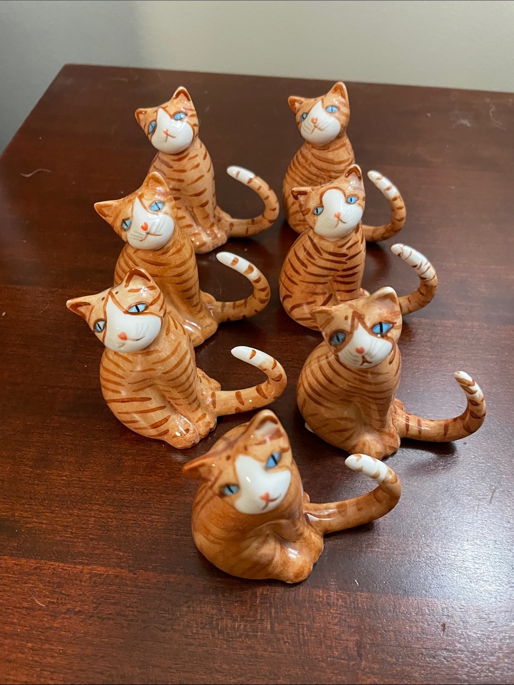 Vintage fine boy, bone China, orange, tabby, cat napkin holders.- Set of 7